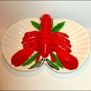 SEAFOOD SERVING PLATTER LOBSTER CRAWFISH LARGE CERAMIC SCALLOPED TRAY